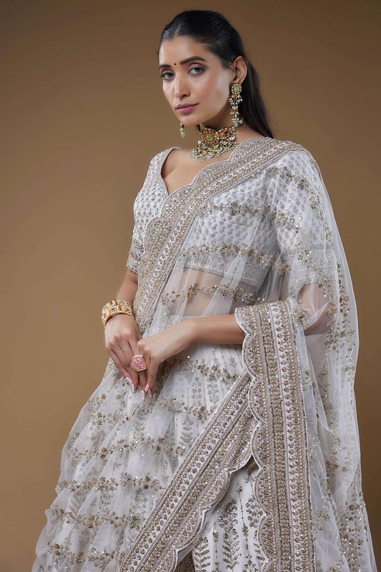 ivory raw silk embroidered lehenga set
