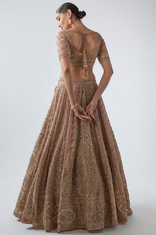 peach organza embellished lehenga set