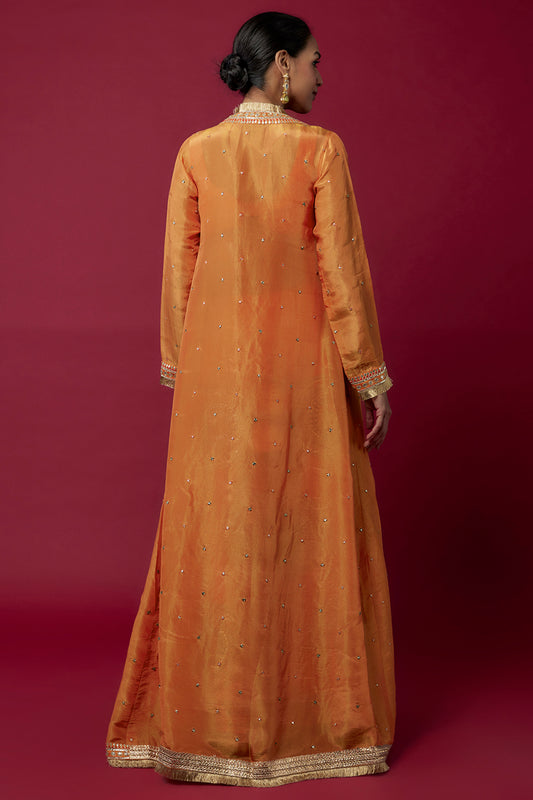 orange chanderi embroidered sharara set