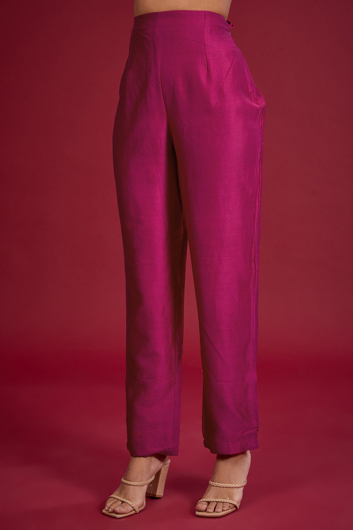 rani pink chanderi sequins embroidered kurta set