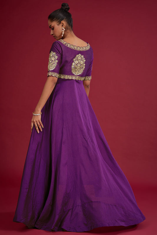 purple chanderi sequins embroidered kurta set
