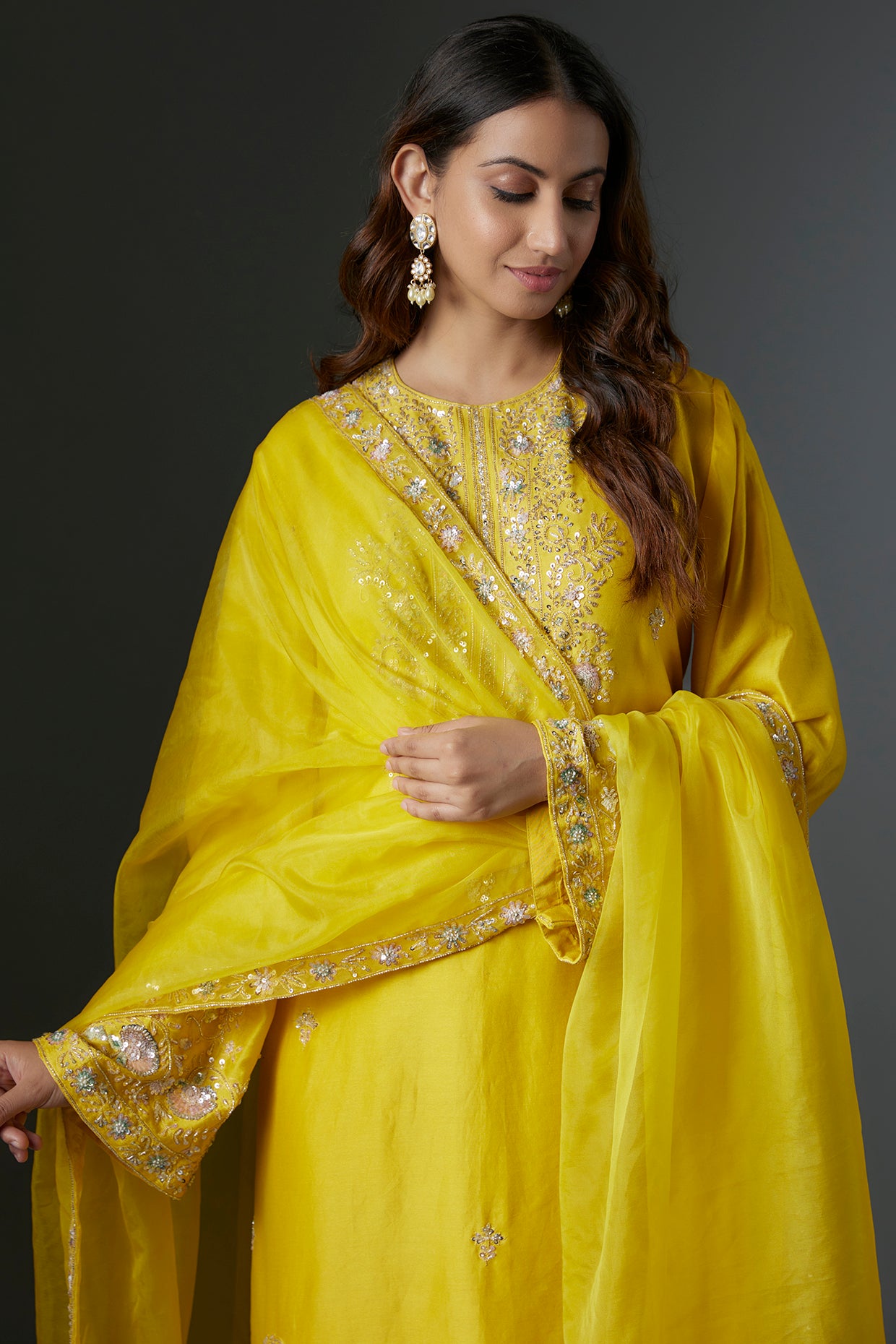 yellow chanderi sharara set
