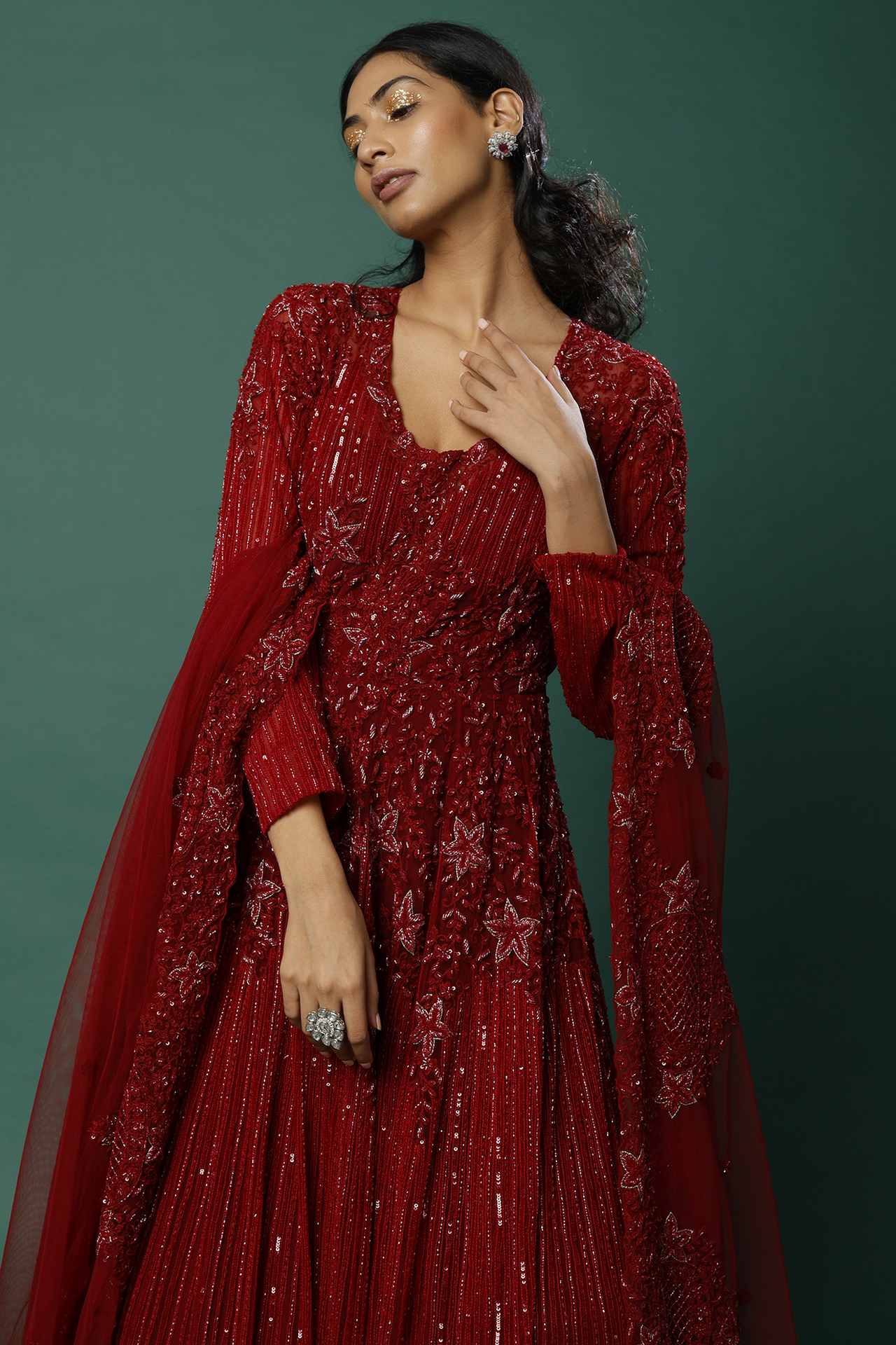 maroon embellished gown