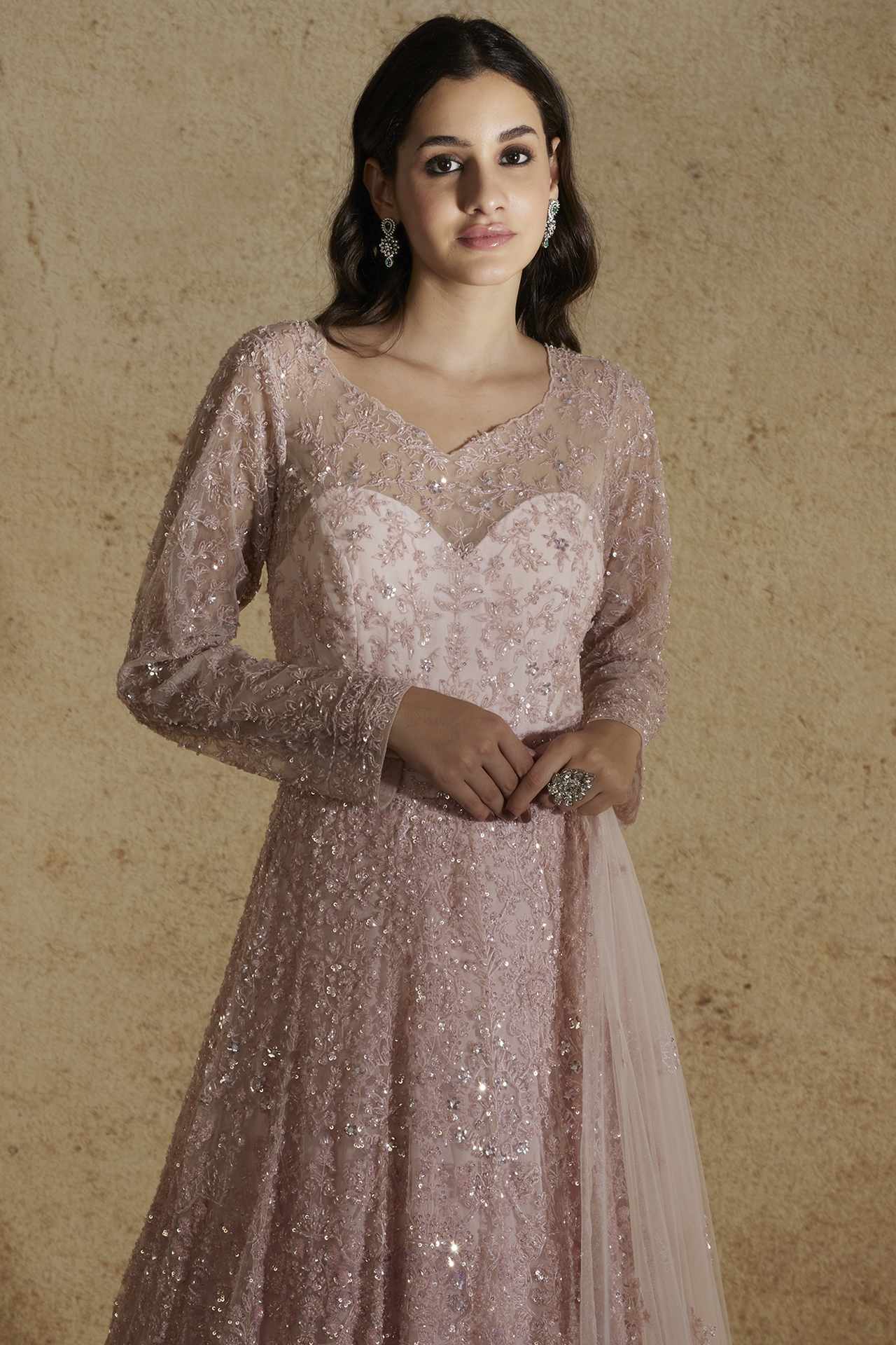 mauve hand embellished gown