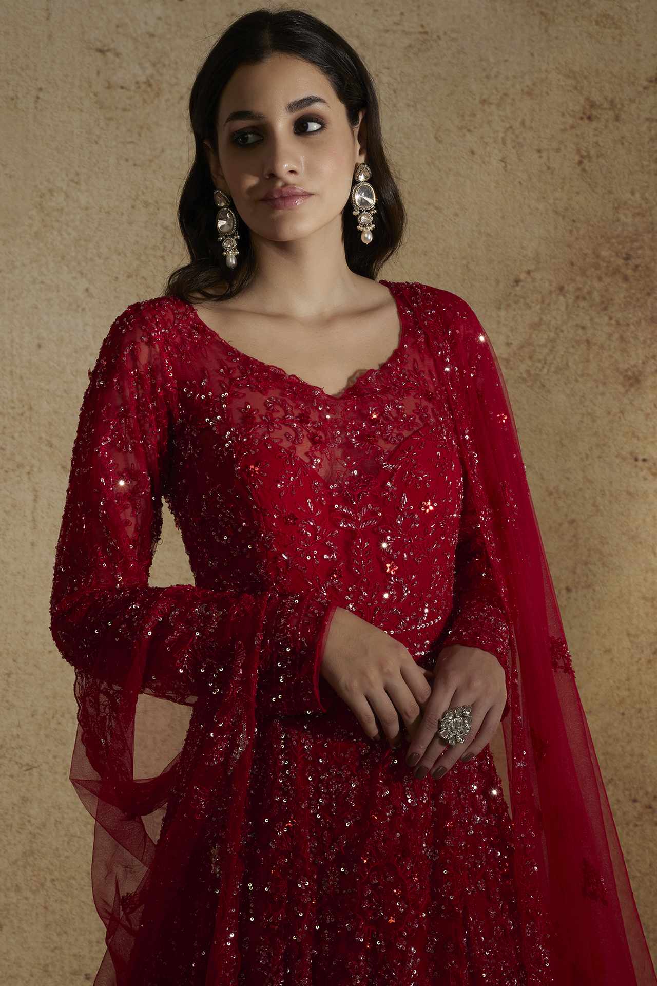 maroon hand embellished gown