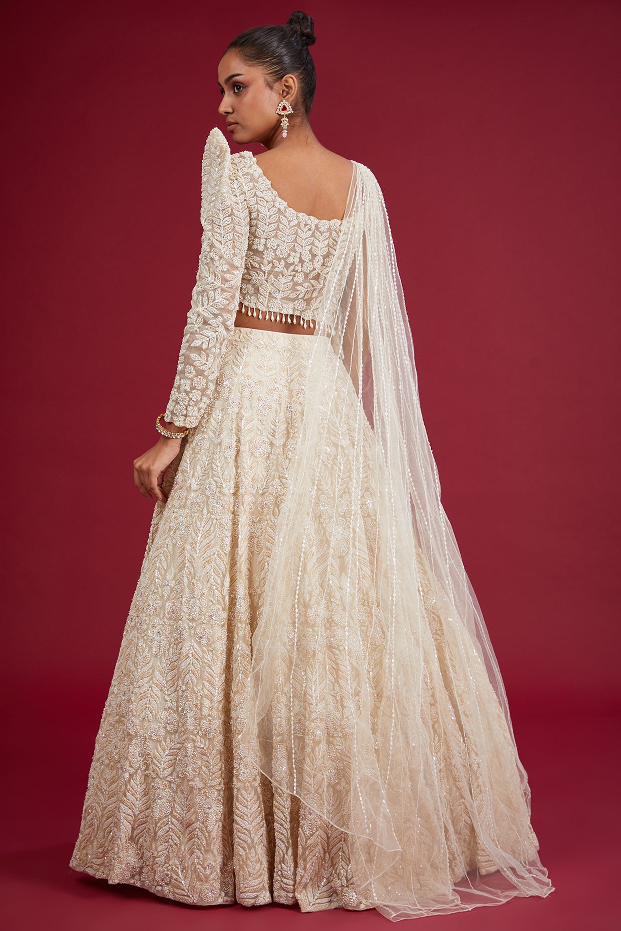 ivory organza zardosi embroidered lehenga set