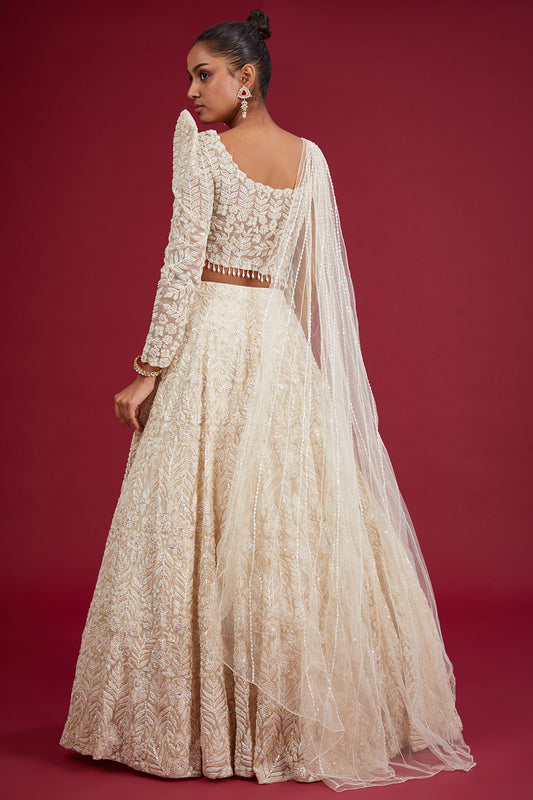 ivory organza zardosi embroidered lehenga set