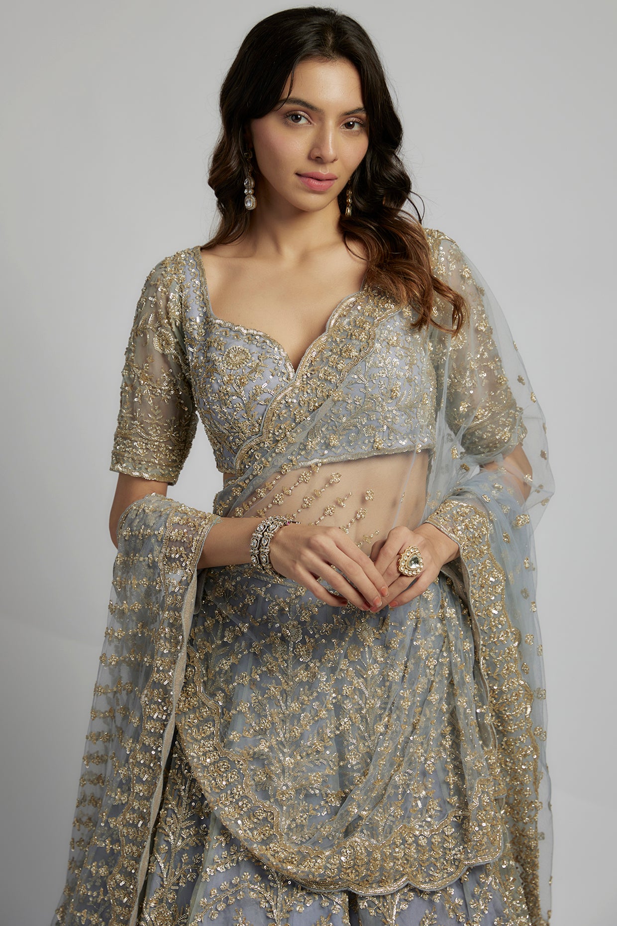 firozi raw silk sequins & cutdana embellished lehenga set