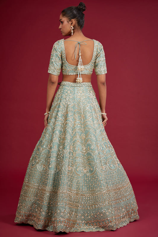 Firoza raw silk zardosi embroidered lehenga set