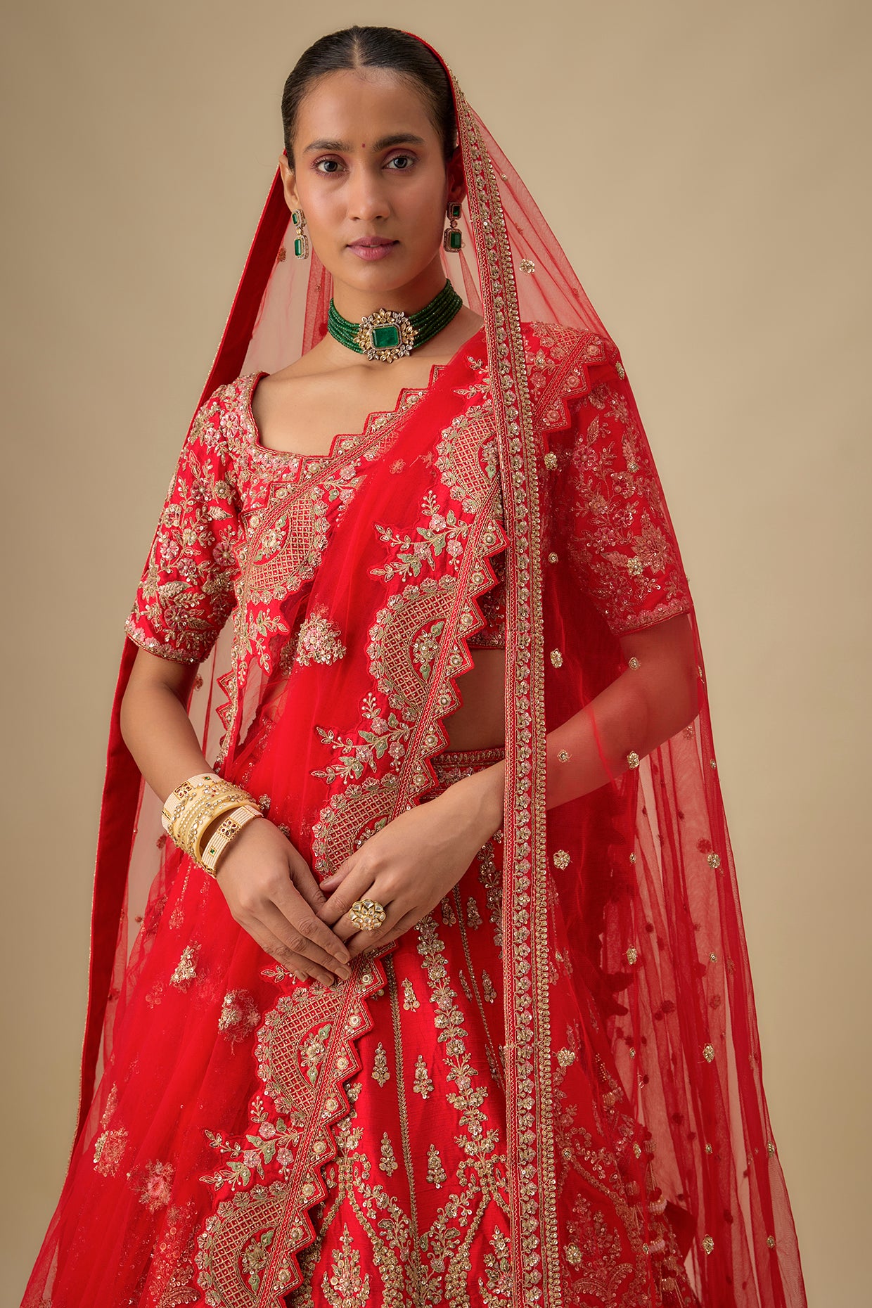 red raw silk zardosi embroidered lehenga set