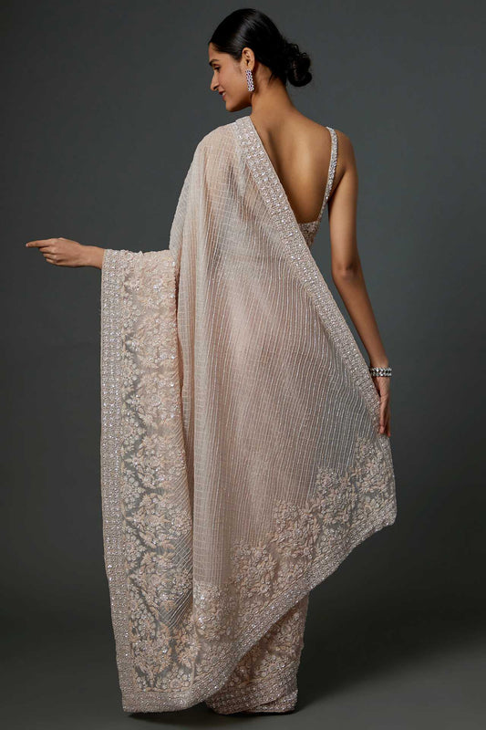 nude organza embroidered saree set