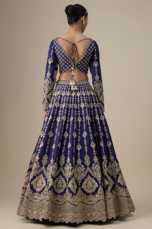navy blue raw silk cutdana embellished lehenga set