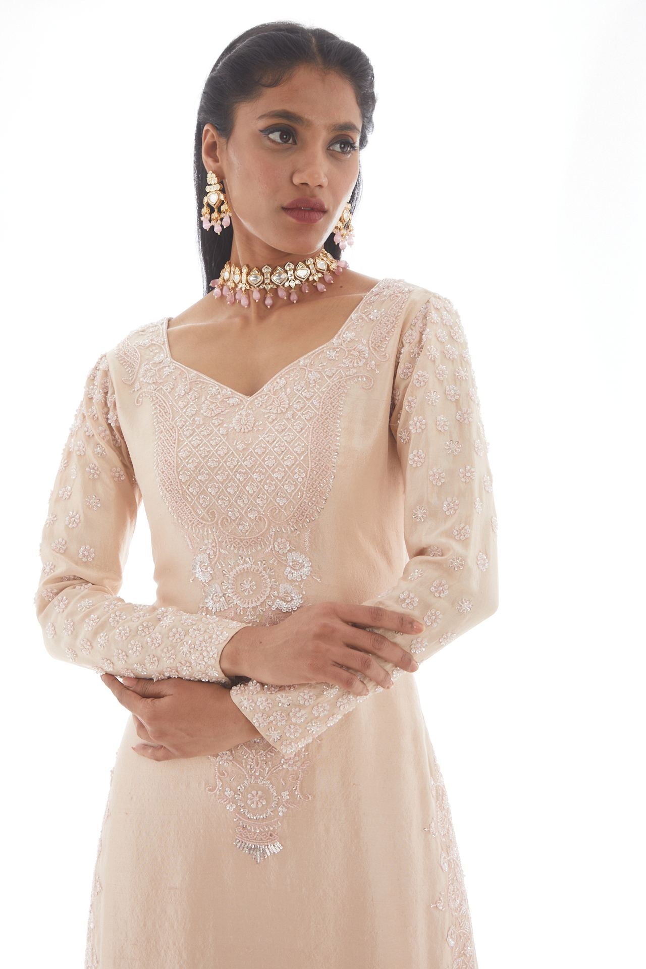 Blush pink embroidered sharara set