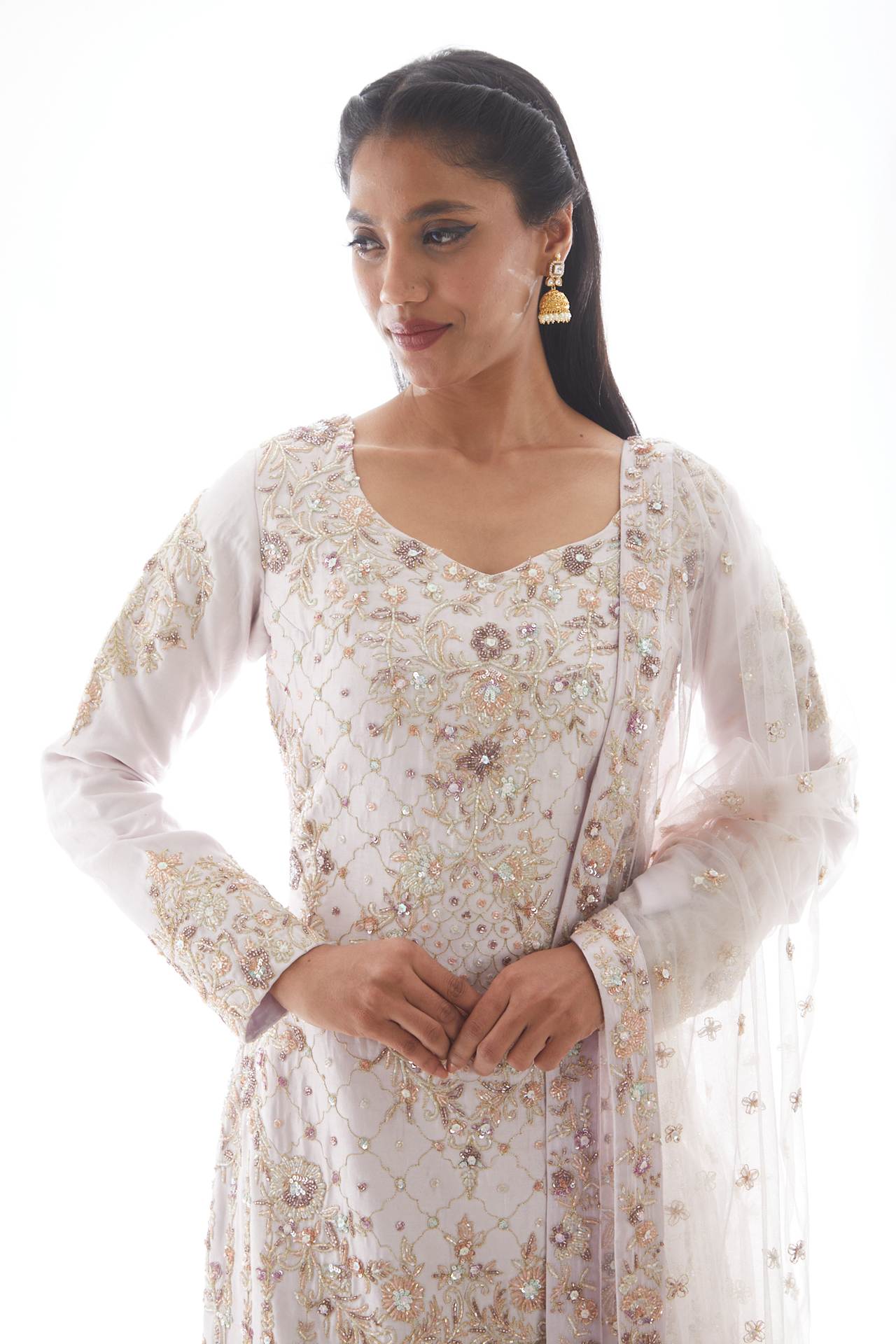 white embroidered sharara set