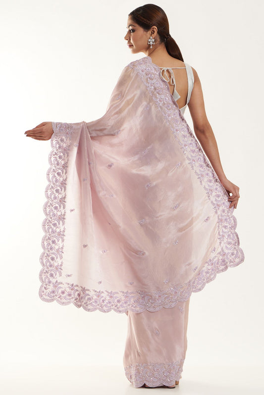 blush pink embroidered saree set