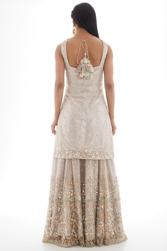 grey embellished sharara set