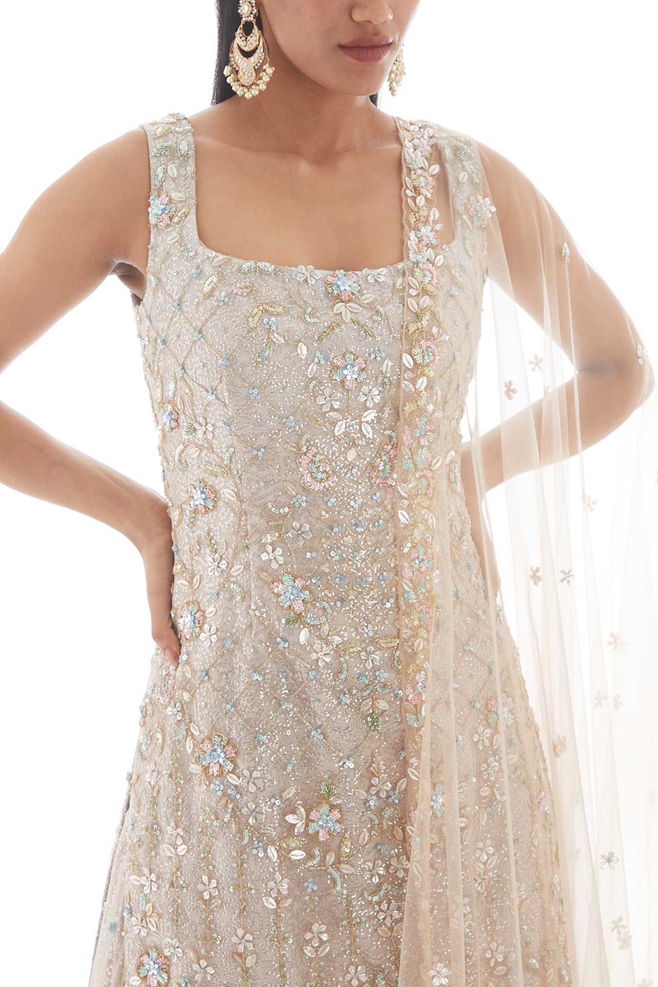 grey embellished sharara set