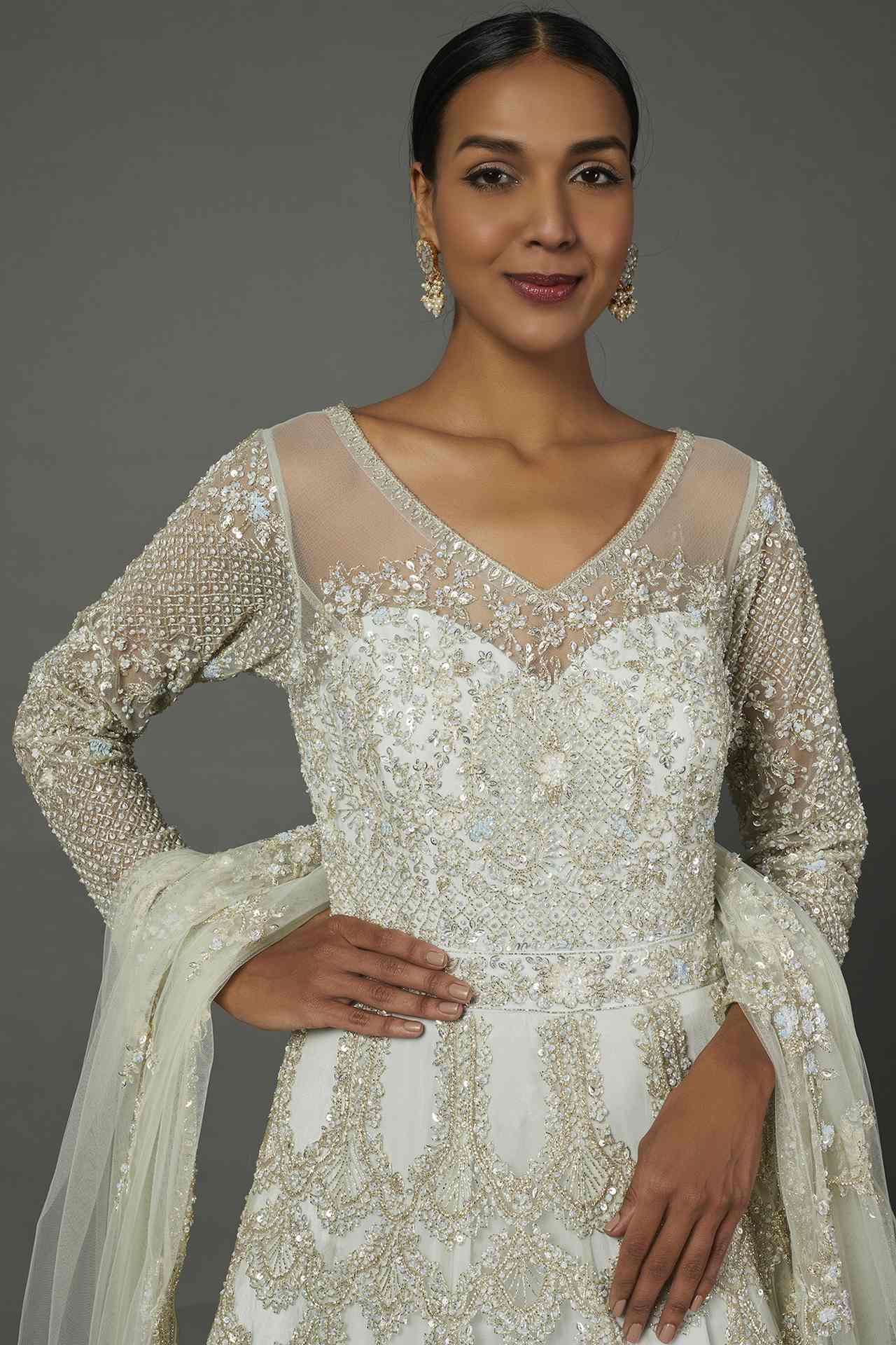 ice blue embellished gown with dupatta