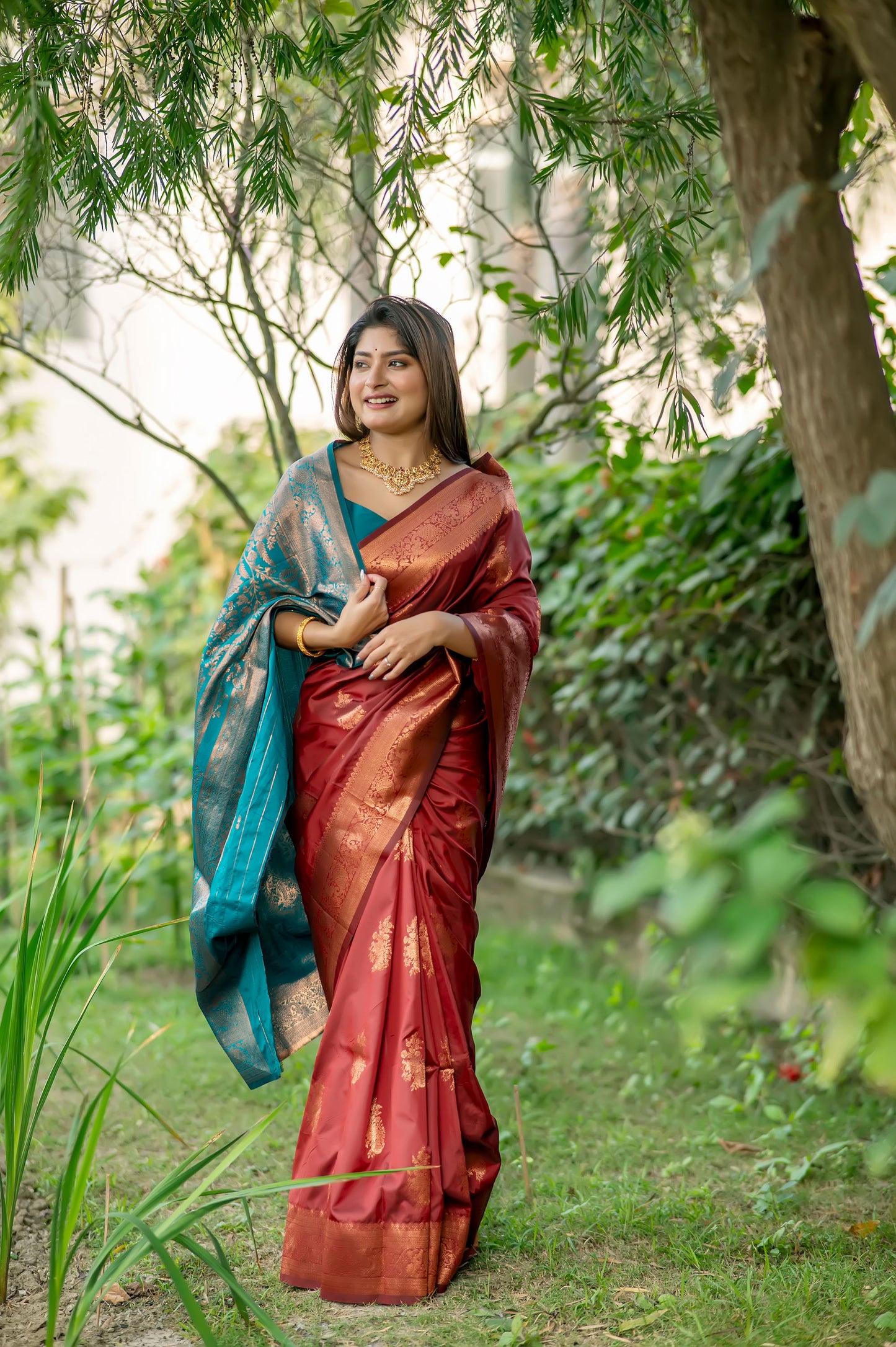 Krishna Maroon Banarasi Silk zari Saree