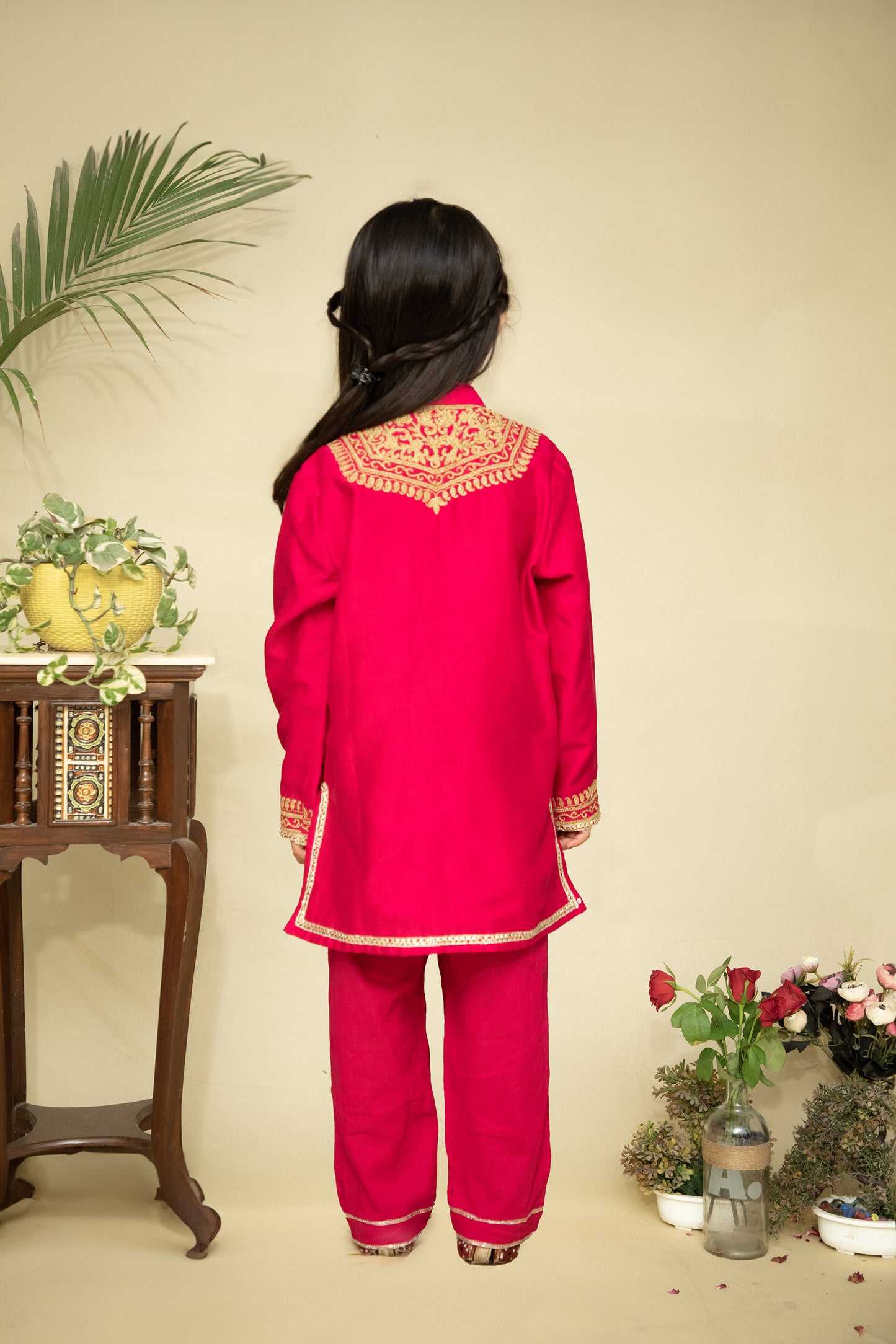 Fuschia kids Kurta Payjama Set with Dori Embroidery