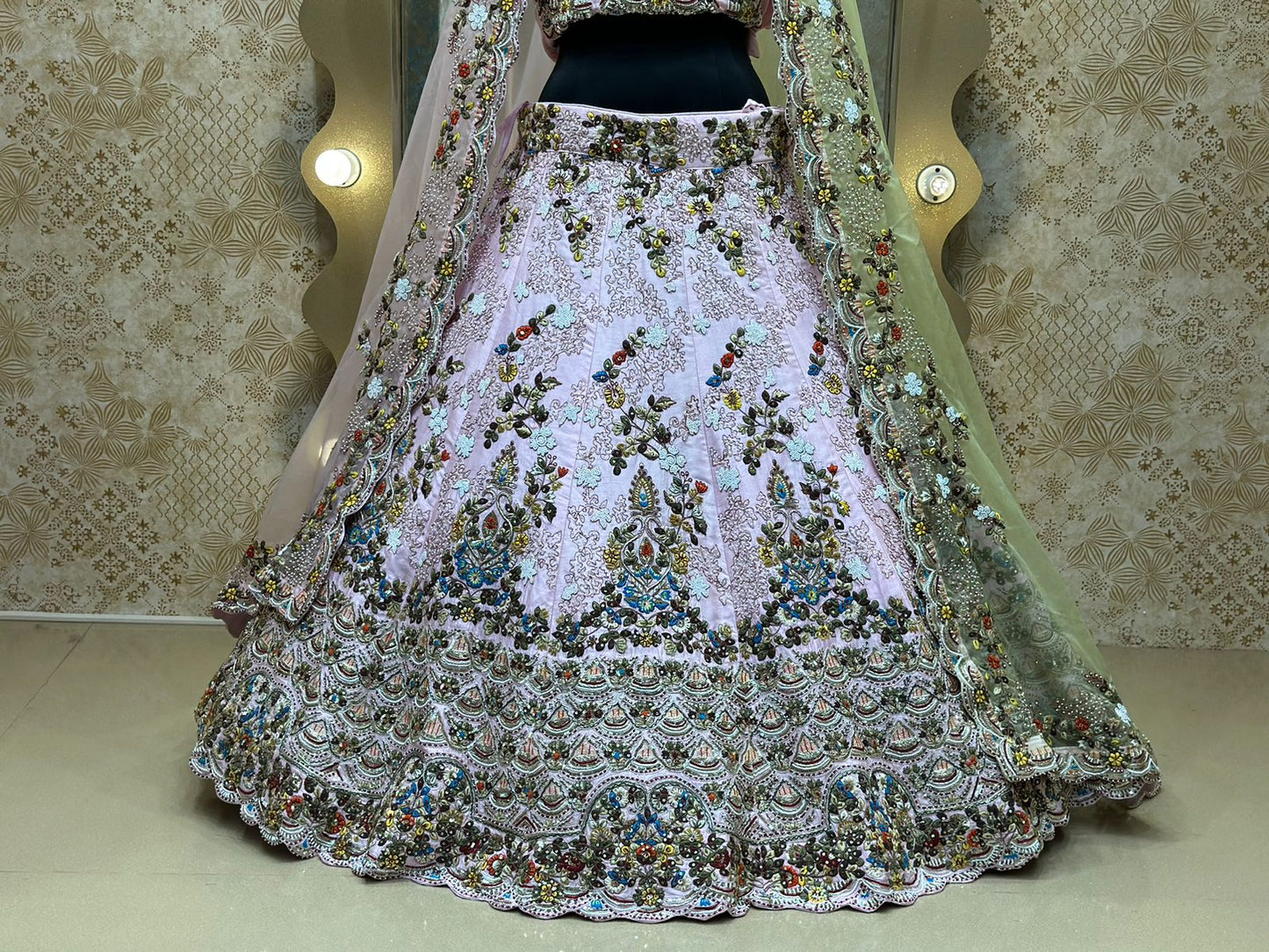 Lavender Raw Silk Hand Multicolor Bridal Lehenga