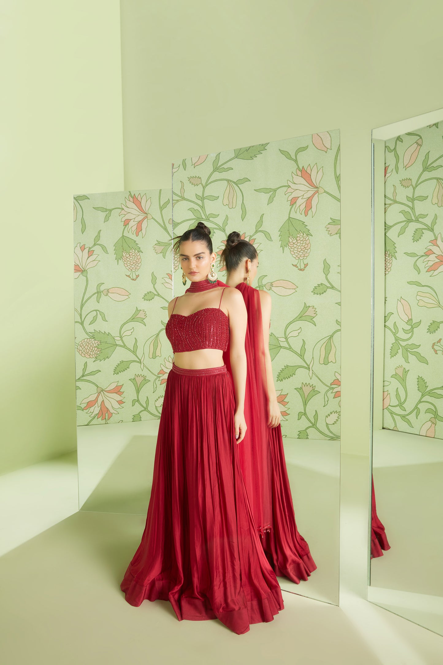 Cherry Red Modal Satin Hunar Bridesmaid Lehenga