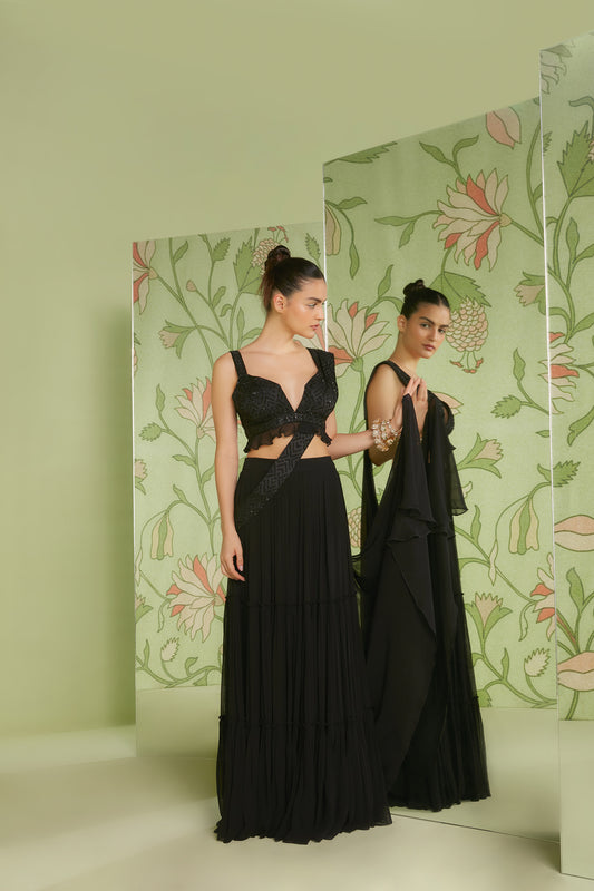 Black Concept Georgette Signature 3D Embellished Saree