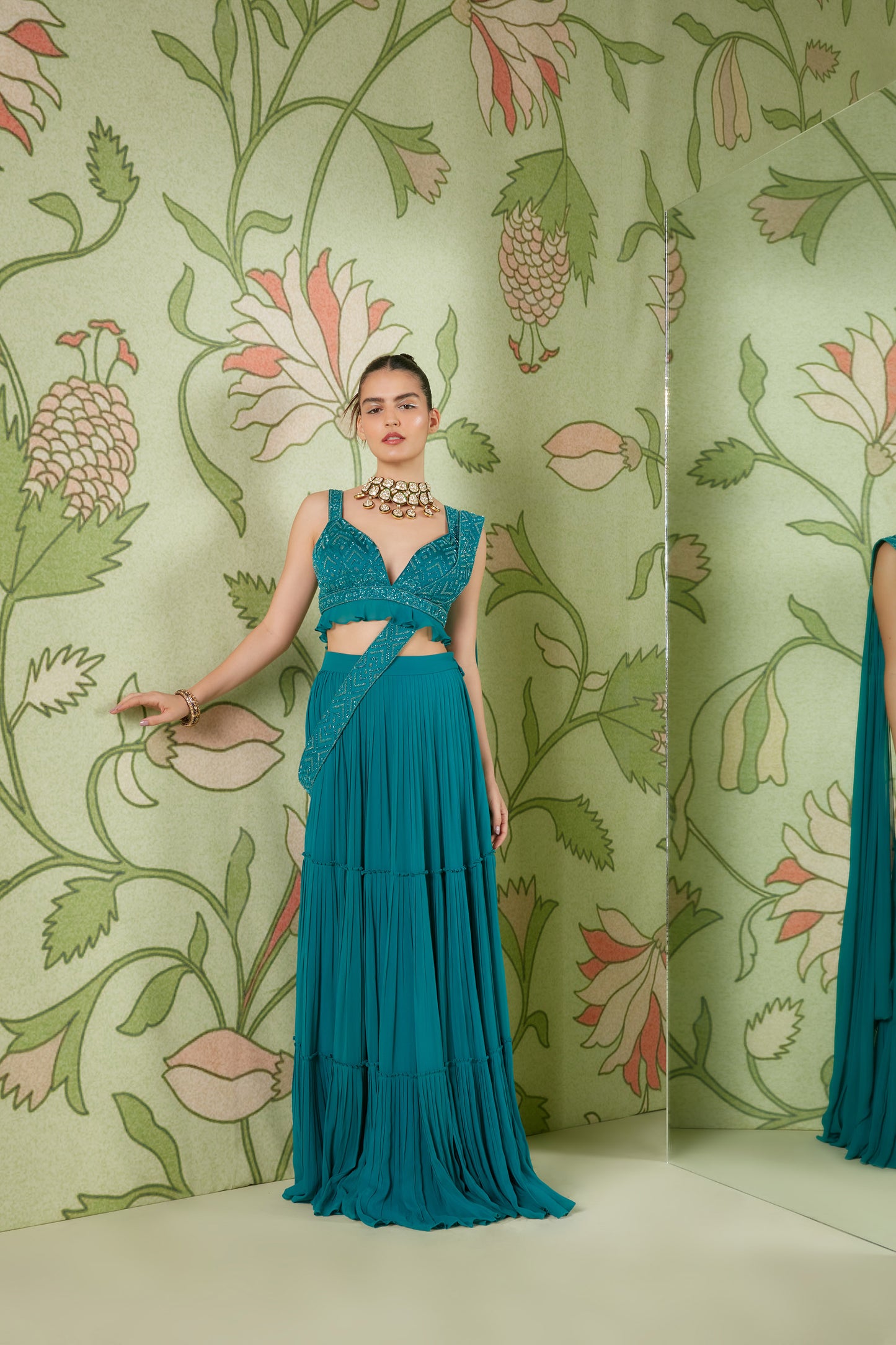 Viridian Green Concept Georgette Signature 3D Embellished Saree