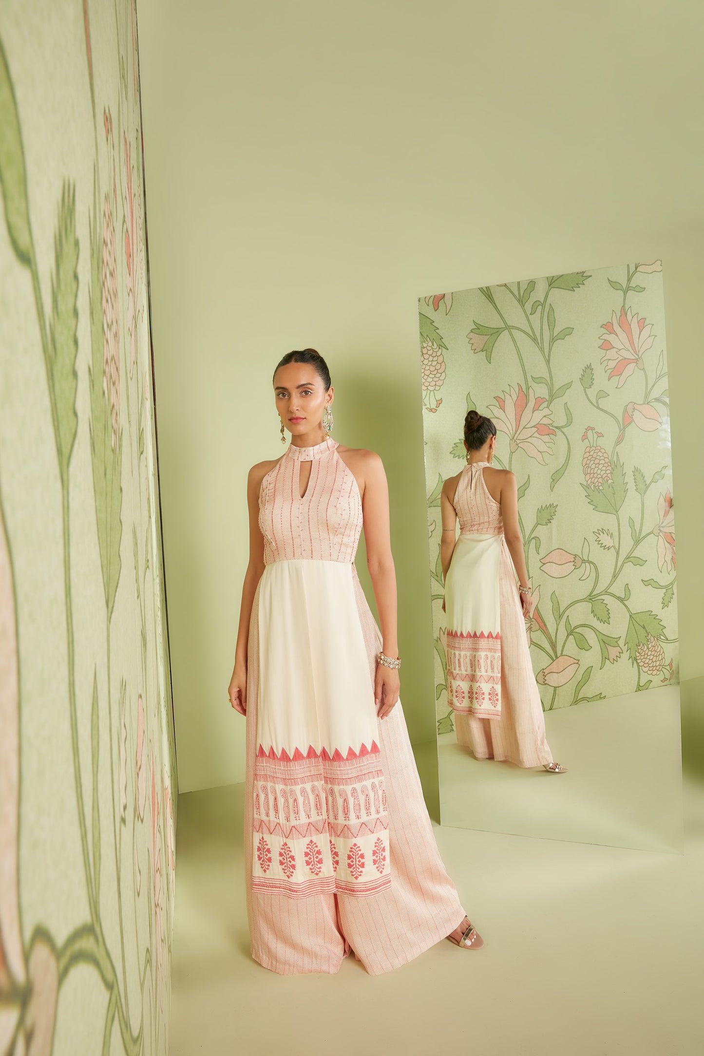 Ivory Pink In-cut halter neck palazzo set