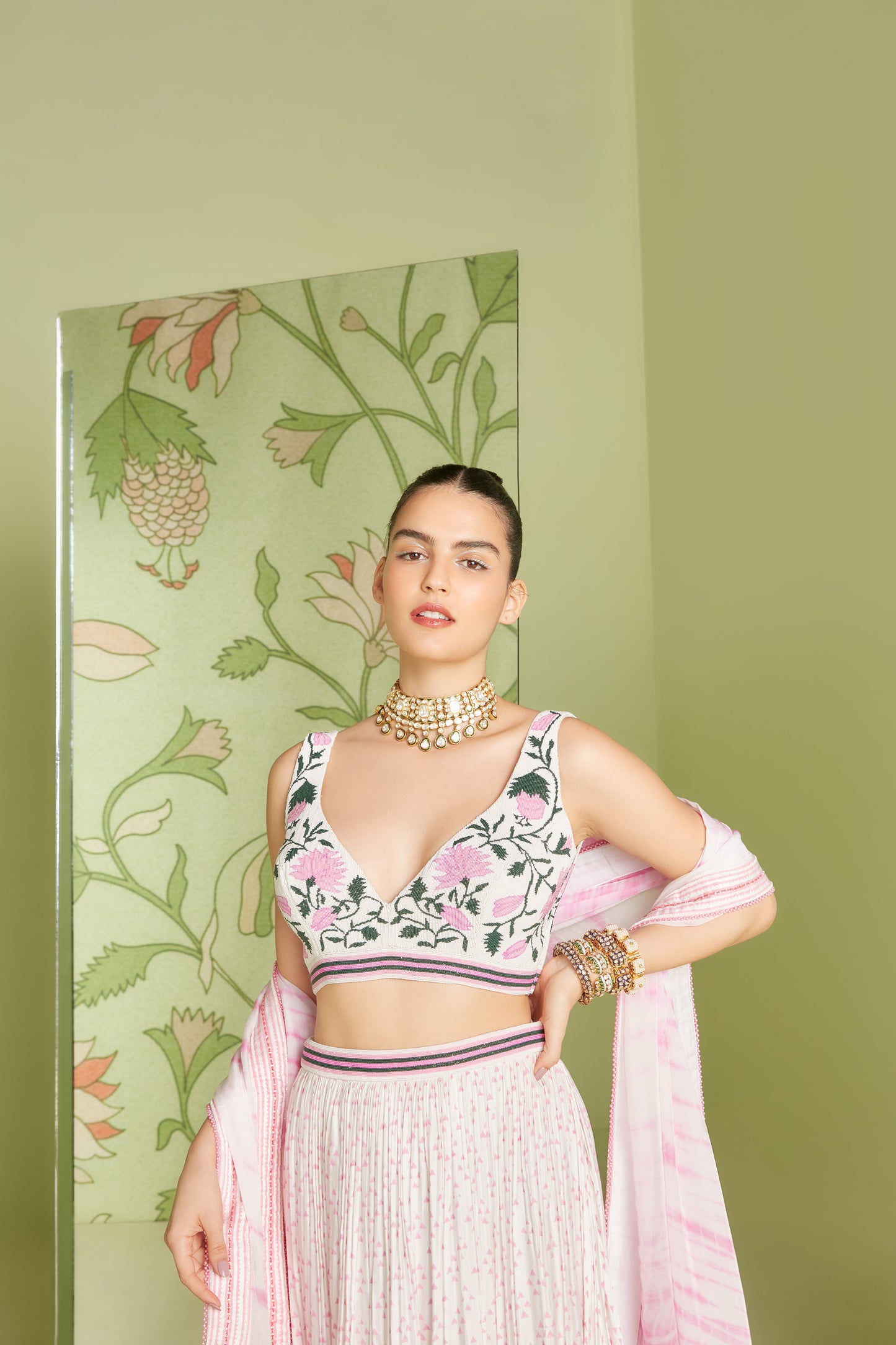 Ivory Satin Zardosi Hunar Lehenga Set