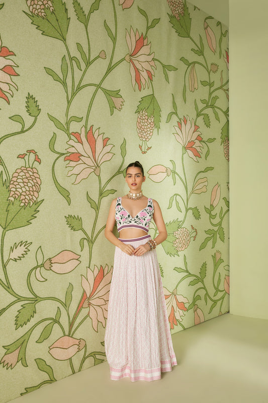 Ivory Satin Zardosi Hunar Lehenga Set