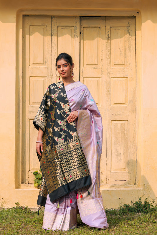 Lavender Katan Pure Silk Kadwa Saree - Panaya