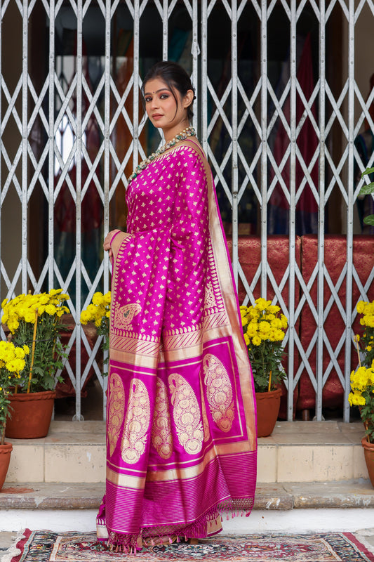 Magenta Katan Pure Silk Kadwa Saree - Panaya