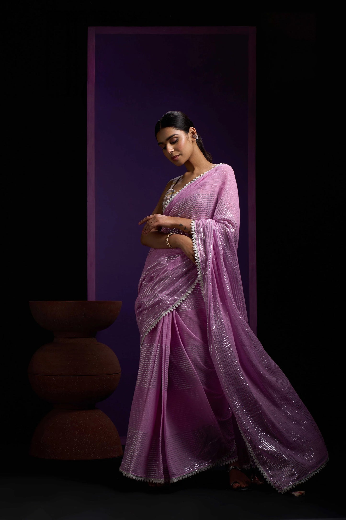 Lavender Shine Cotton Handloom Saree