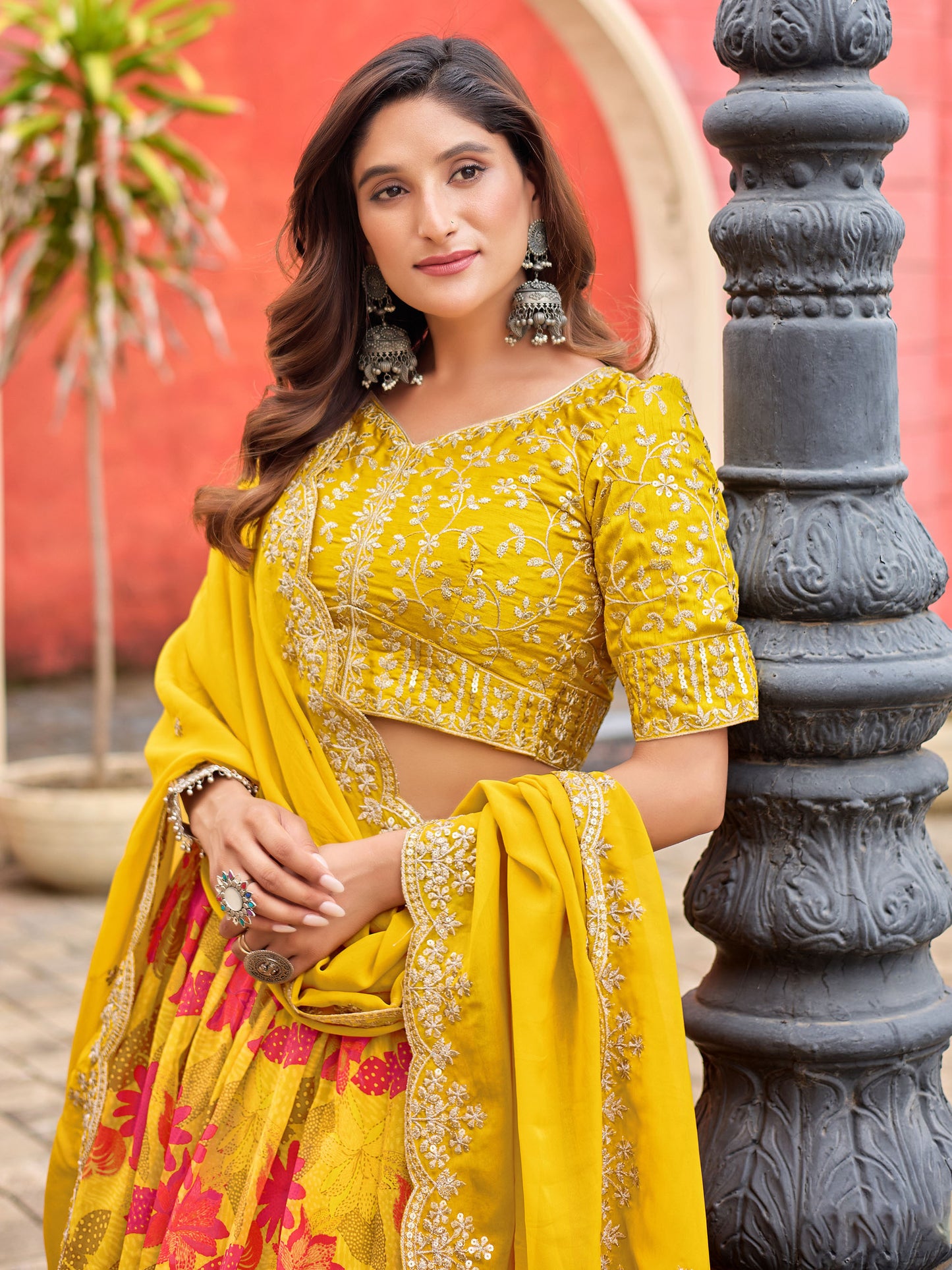Yellow Art Silk Printed Haldi Lehenga for Wedding Guest