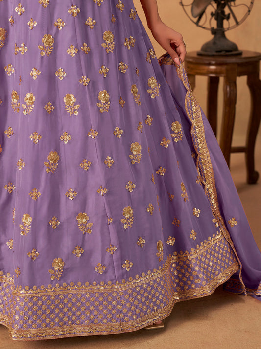Violet Organza Sequins Embroidered Lehenga for Sangeet