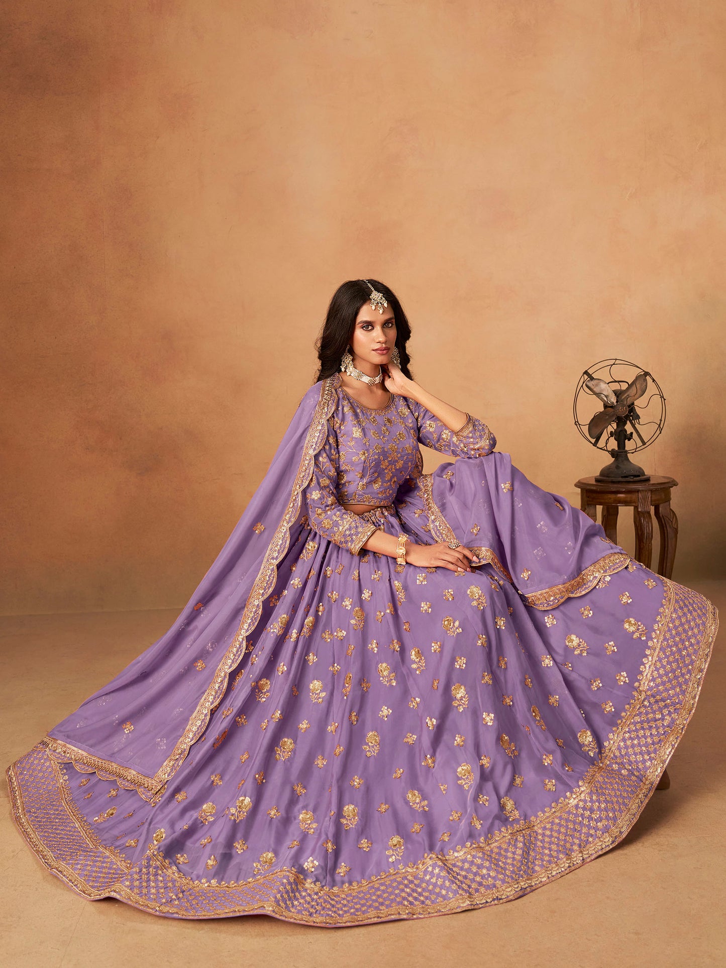 Violet Organza Sequins Embroidered Lehenga for Sangeet