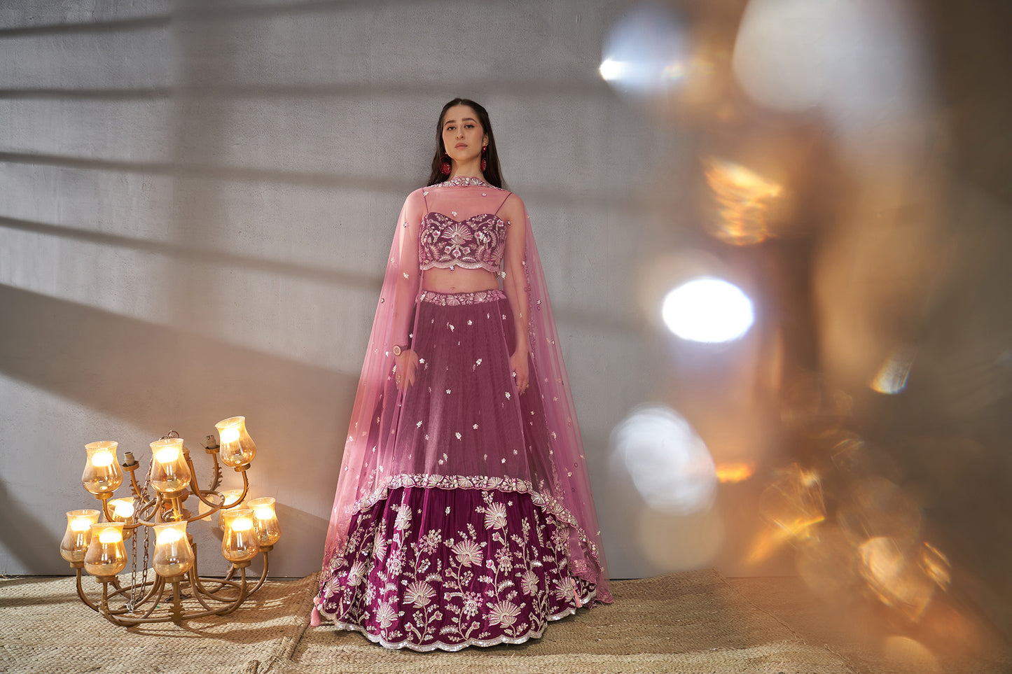 Burgundy Pure Chiffon Sequins embroidery Lehenga choli
