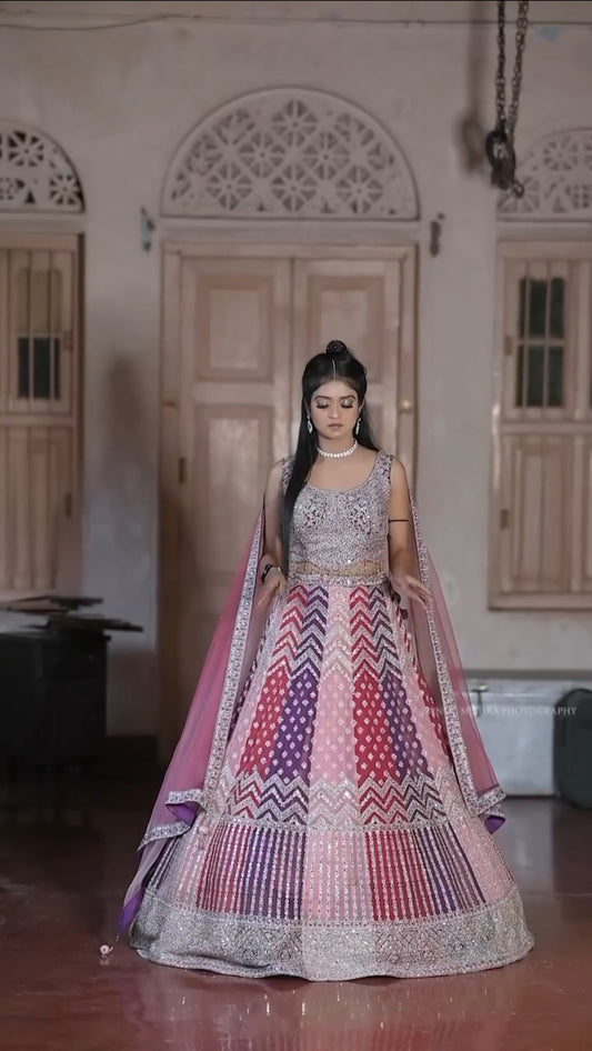 Georgette Pitta zari work Engagement Lehenga