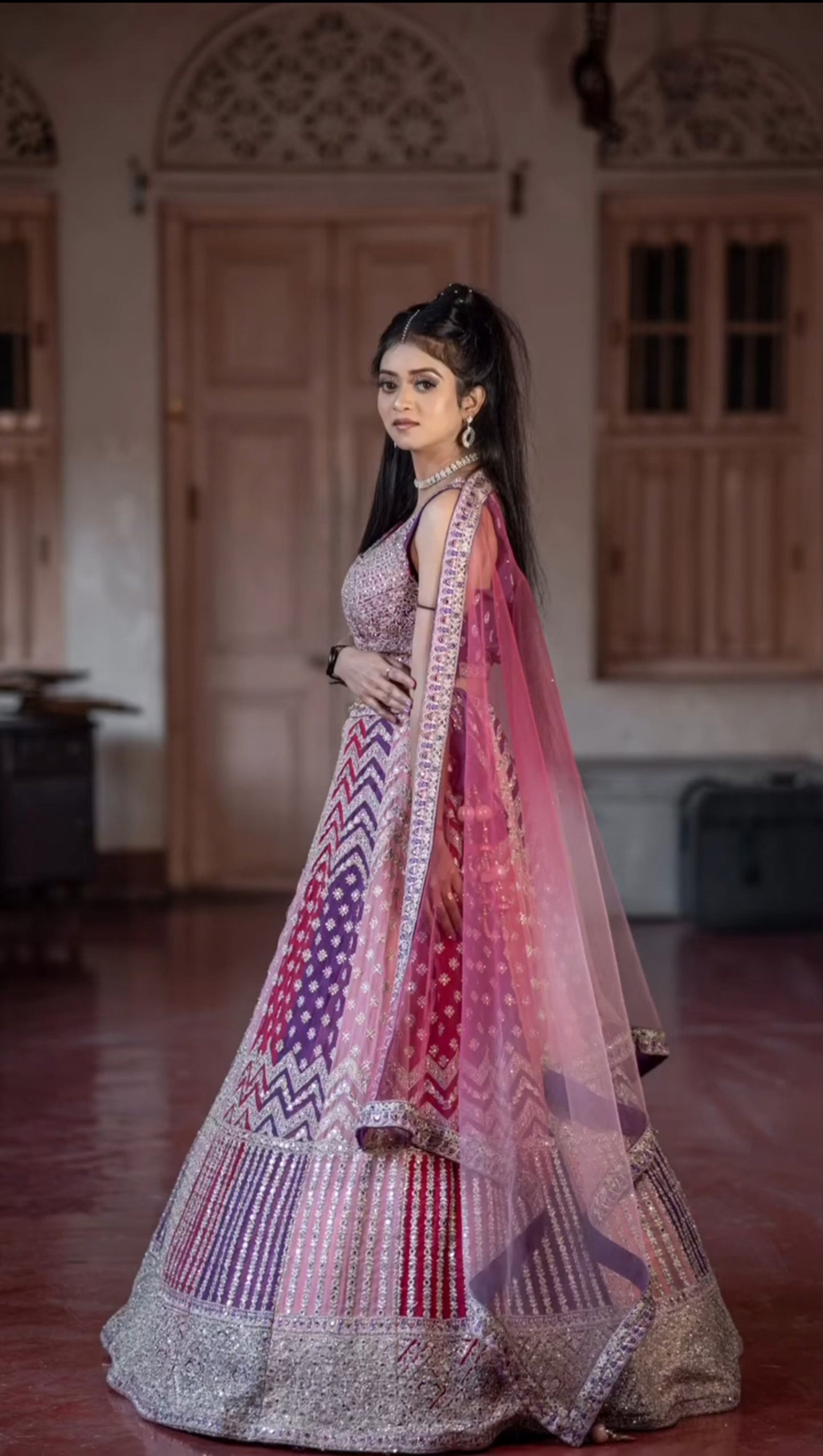 Georgette Pitta zari work Engagement Lehenga