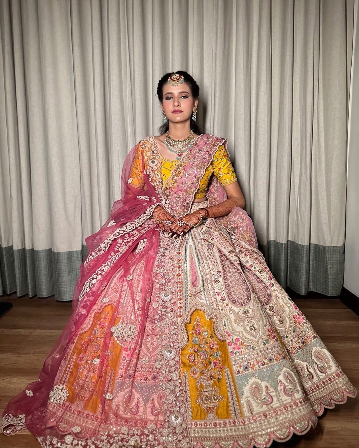 Cream Zari Embroidered Heavy Silk Bridal Lehenga