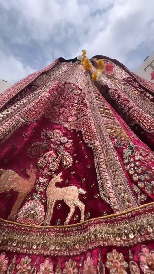 Maroon Exquisite handwork silk Bridal lehenga