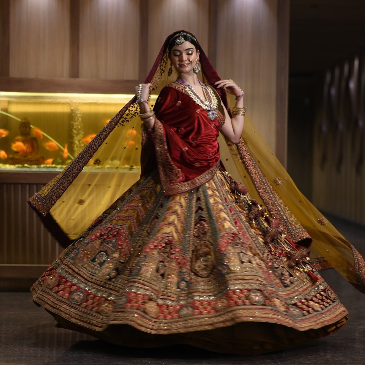 Velvet MaroonBridal pitta zari Lehenga