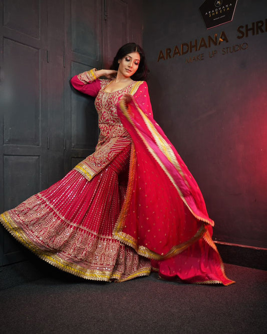 Georgette Barbie pink handwork sharara