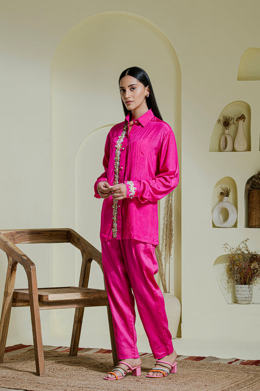 Magenta hand embroidered co-ord set