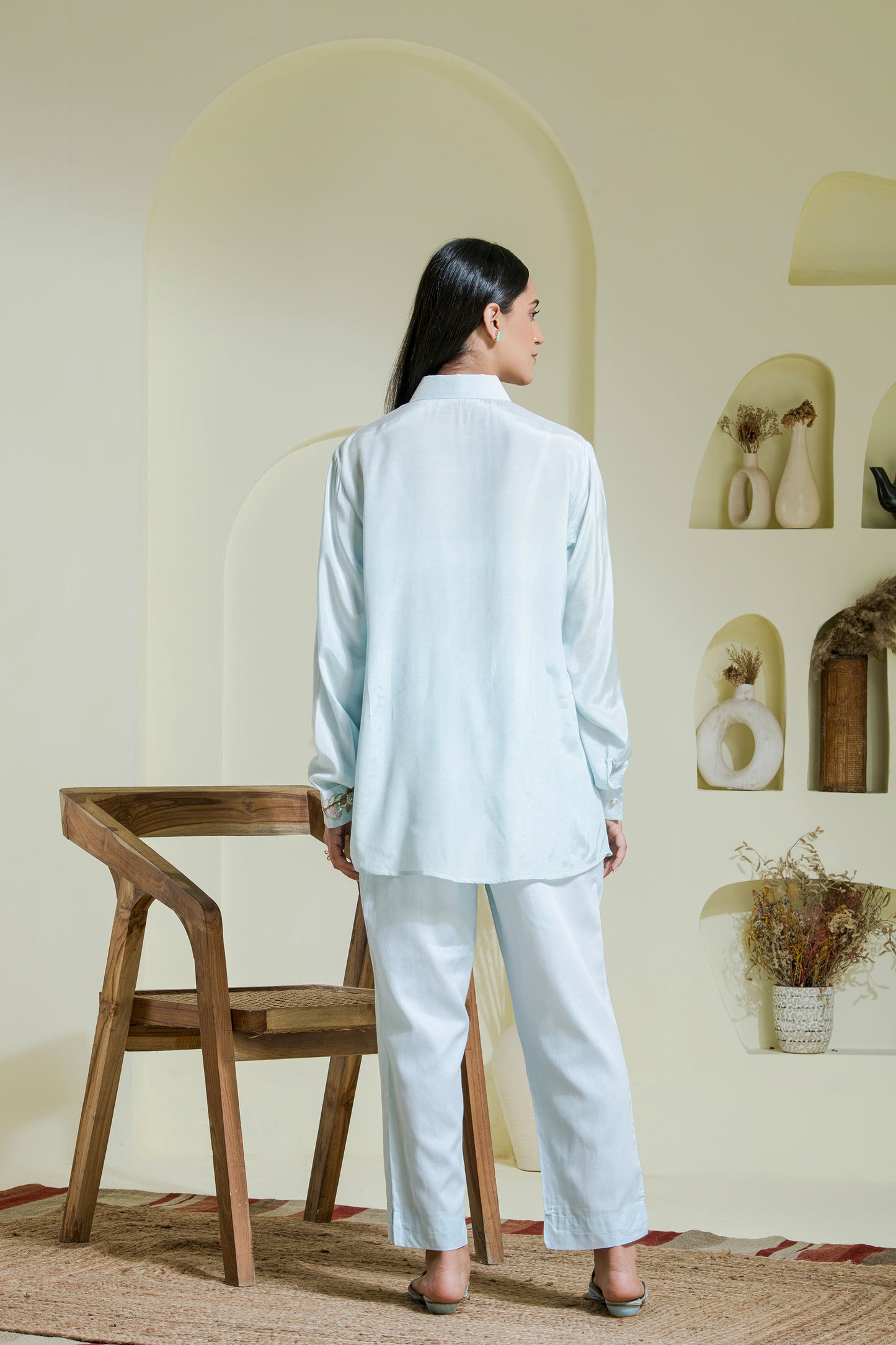 Powder blue hand embroidered co-ord set