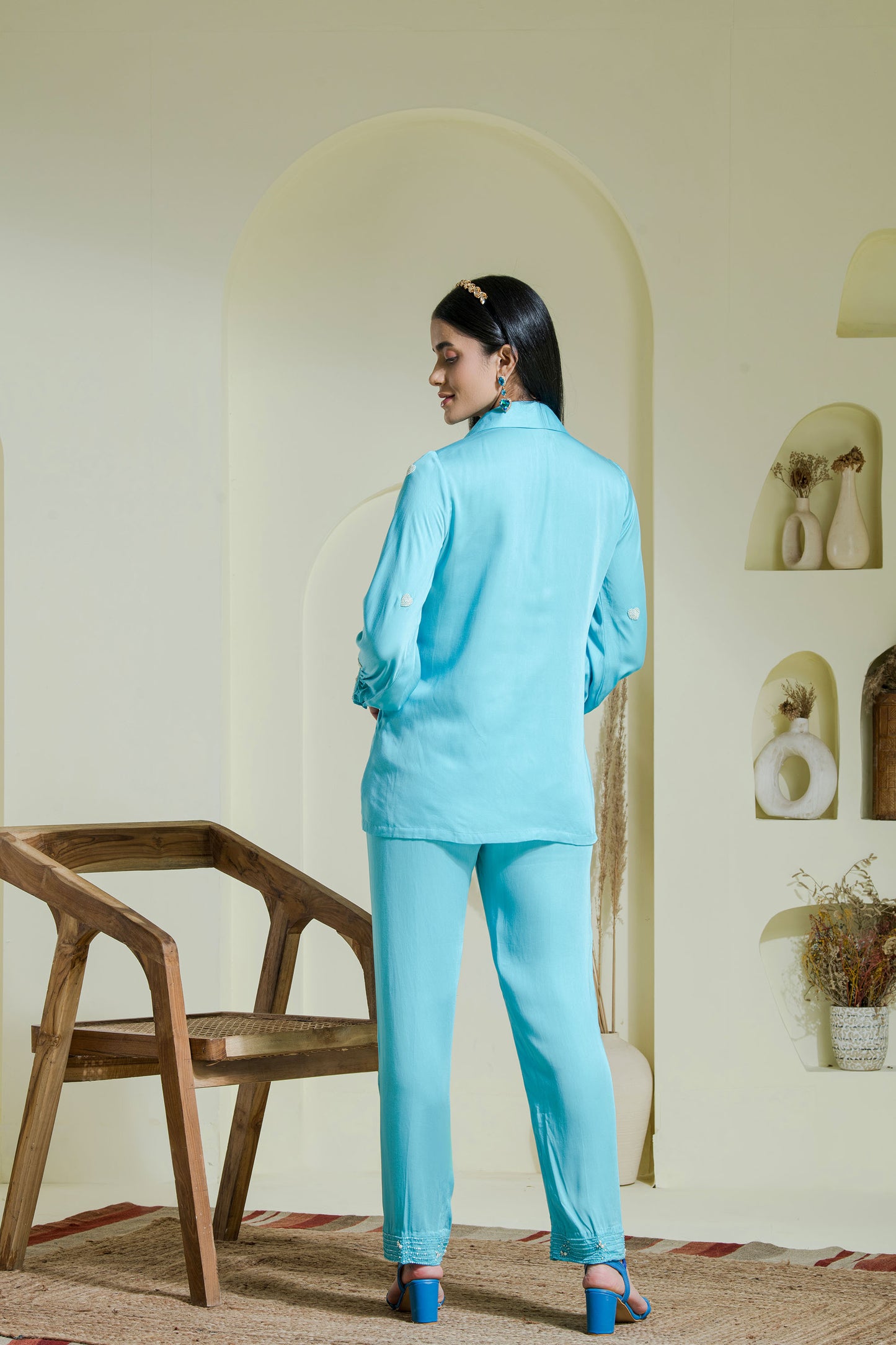 Sky blue heart embroidered co-ord set