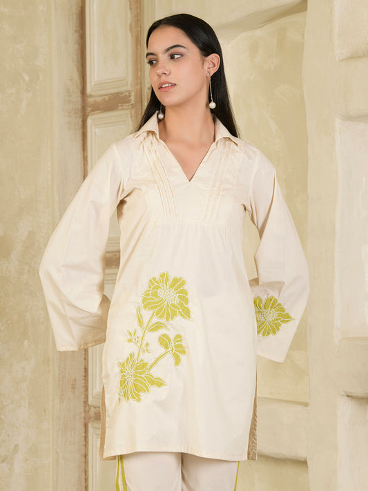 Beige Hand Embroidered Co-ord ( Set of 2 )