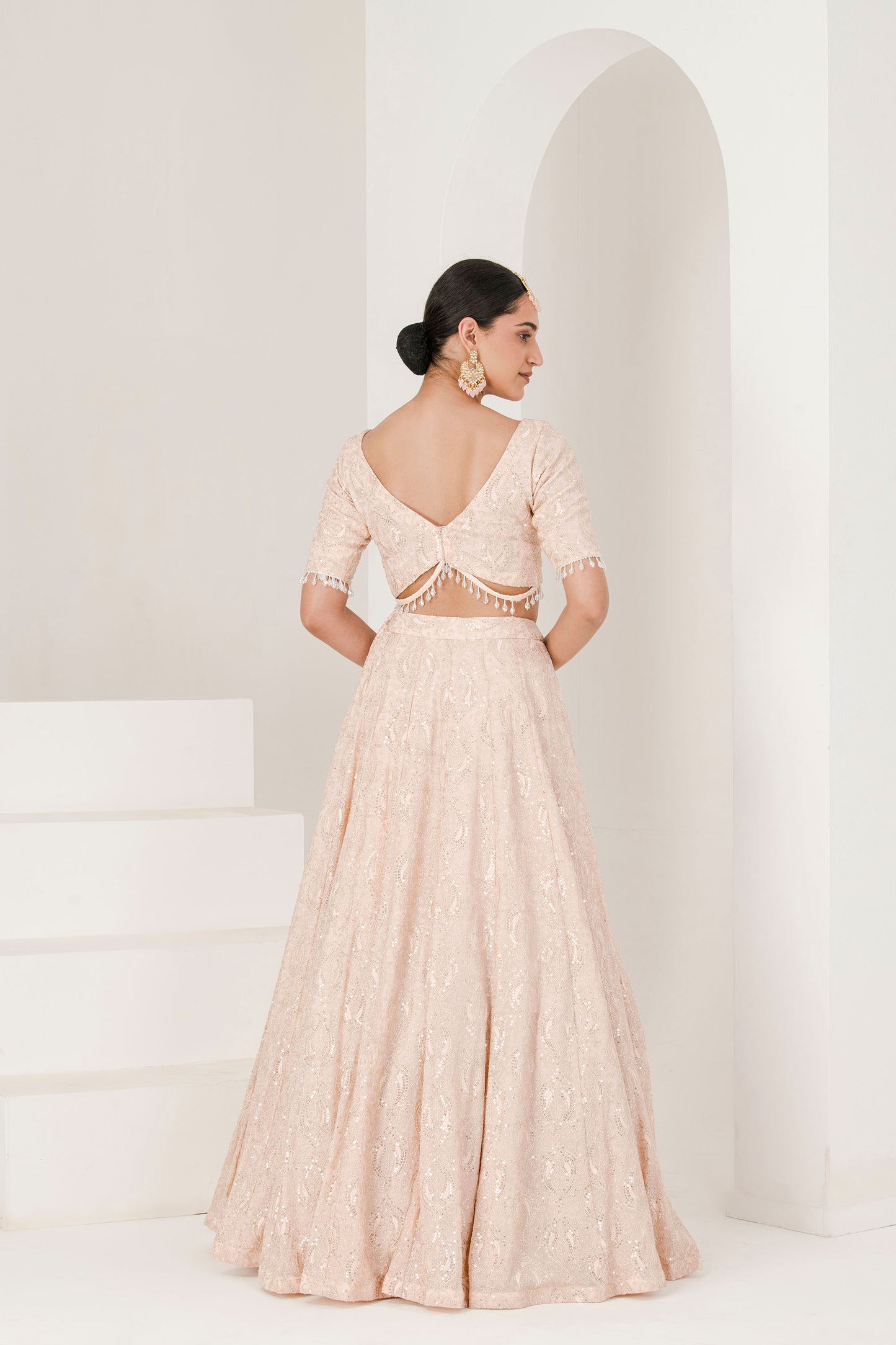 peach chikankari work lehenga set