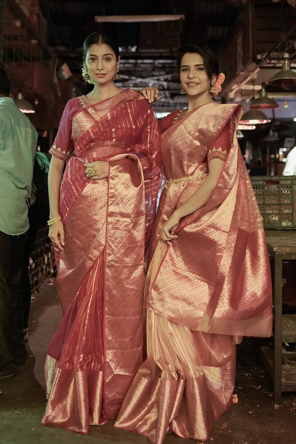 Hot Pink Handloom Chanderi Pure Katan Silk Saree With Broad Gold Zari Border